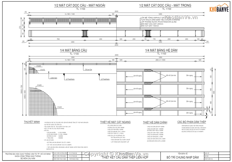 Dầm thép liên hợp,Cầu dầm thép liên hợp 25m,Bản vẽ cầu dầm thép liên hợp dài 25m